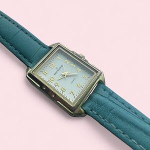 Teal Leather Strap Gold-Tone Quartz Watch